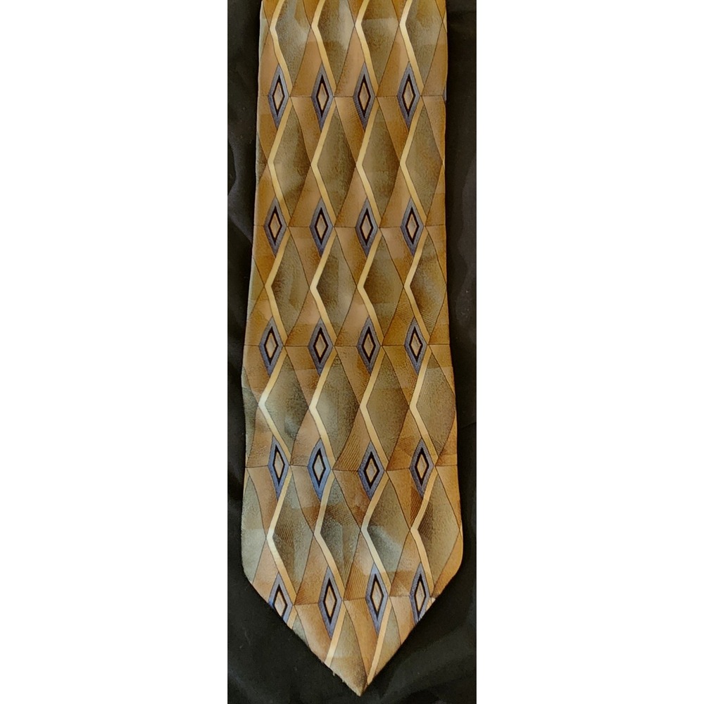 Arrow Silk Necktie Men One Size Brown Geometric Diamond Pattern Excellent USA